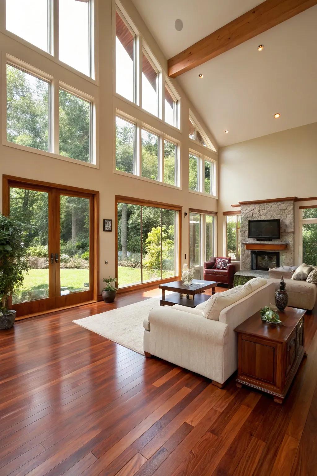 Unobstructed layouts enhance the sumptuousness of sienna floors.