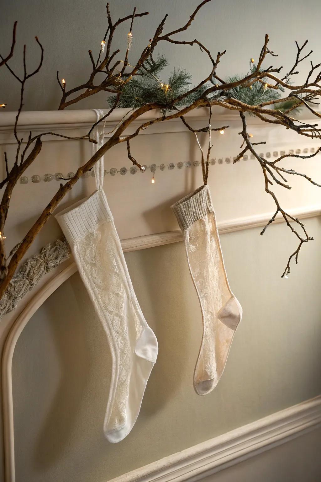 An imaginative presentation of socks introduces enchantment to the surface.