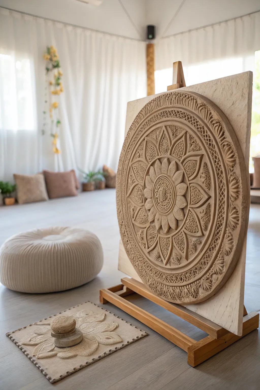 Complex round design clay image, introducing tranquility into your dwelling.