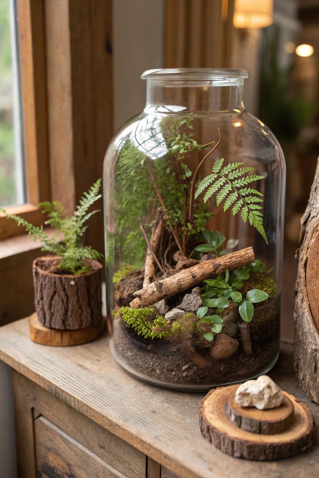 A natural forest impression terrarium transports the woodland to your home.