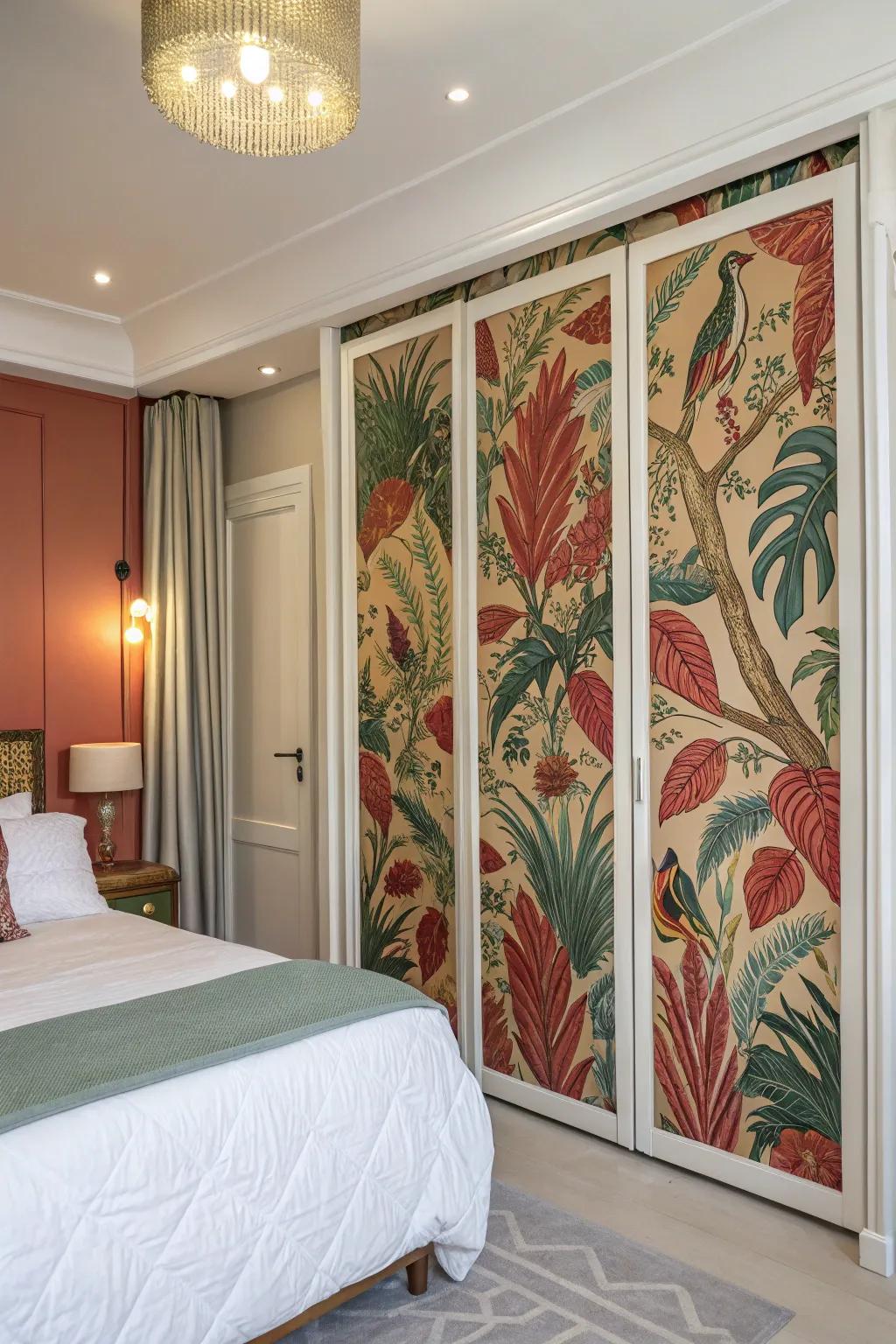 Themed wall cover introduces artistic flair and color.
