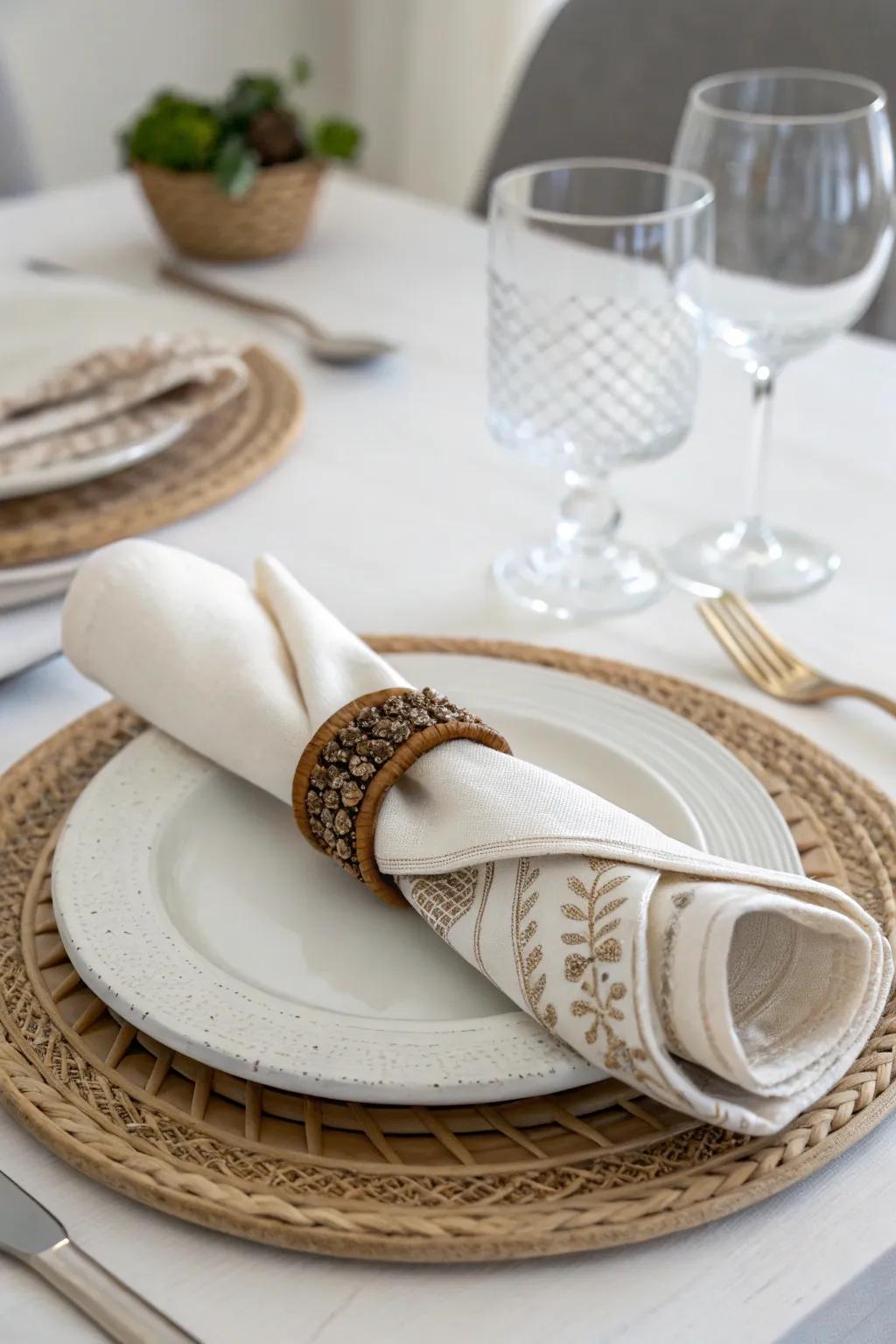 The rolling fold, simple yet elegant with a napkin ring.