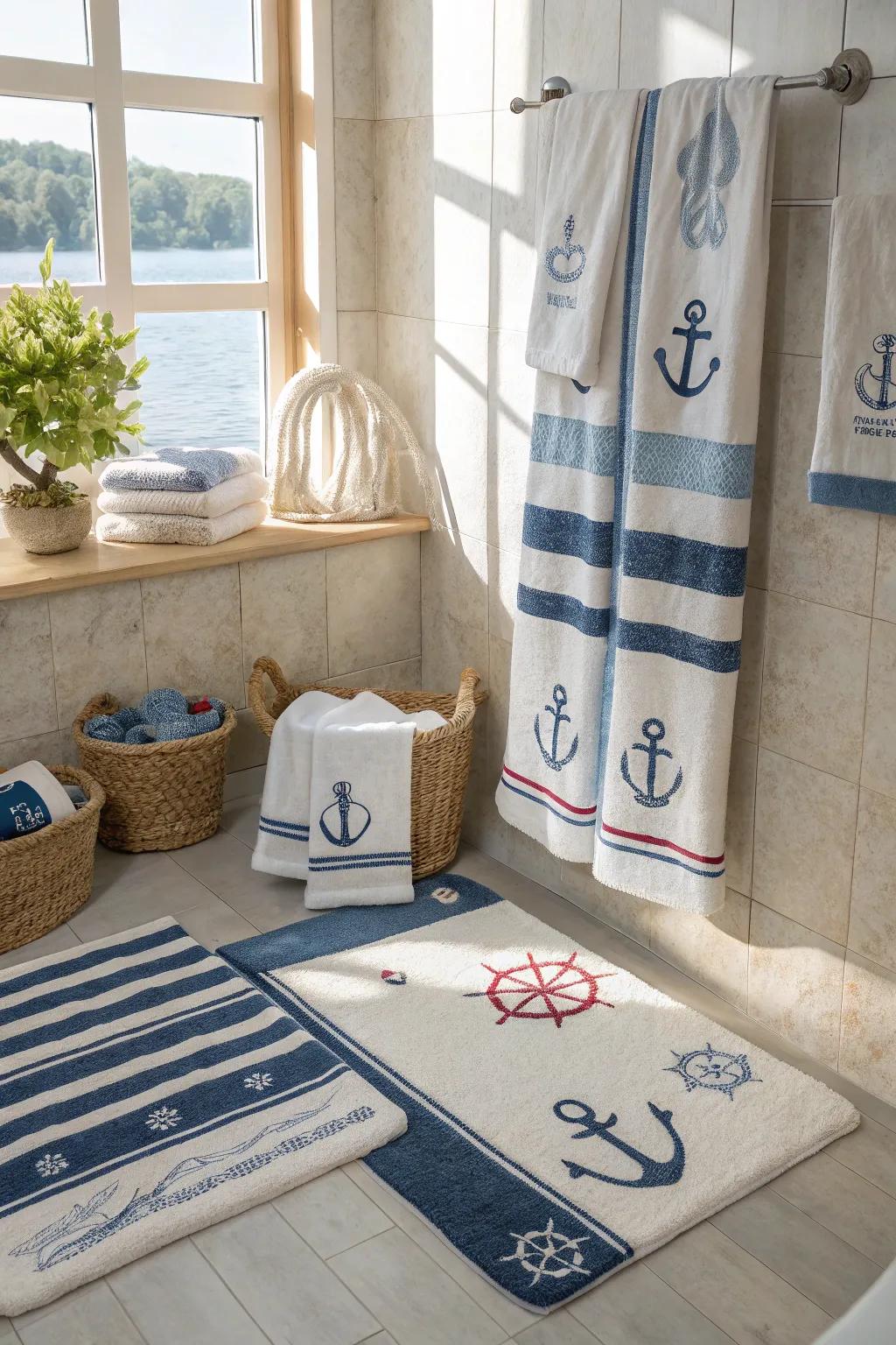 Textured textiles reflect the sensation of beach sand and surf.