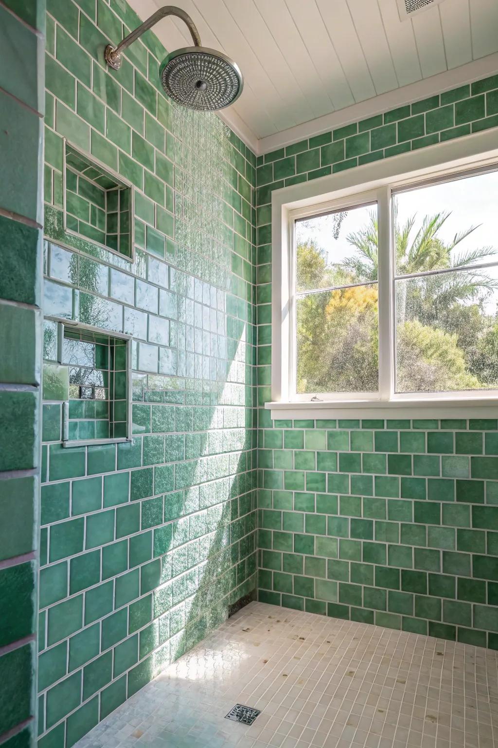 Sea glass tiles add a splash of coastal color.