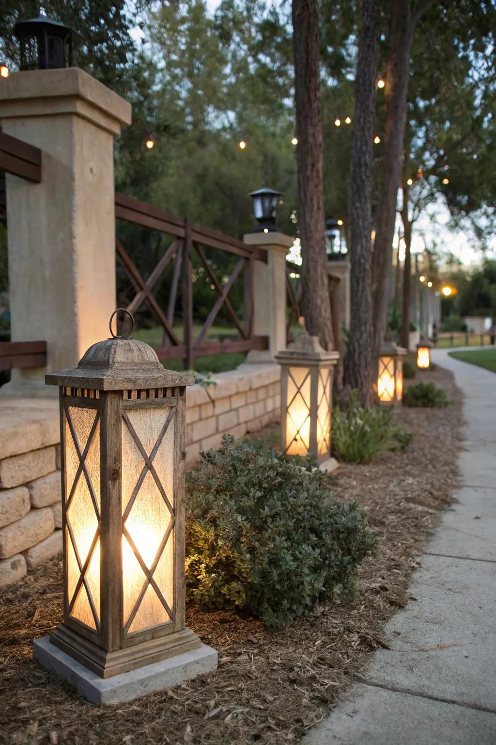 Include country allure using lantern-style upright lights.