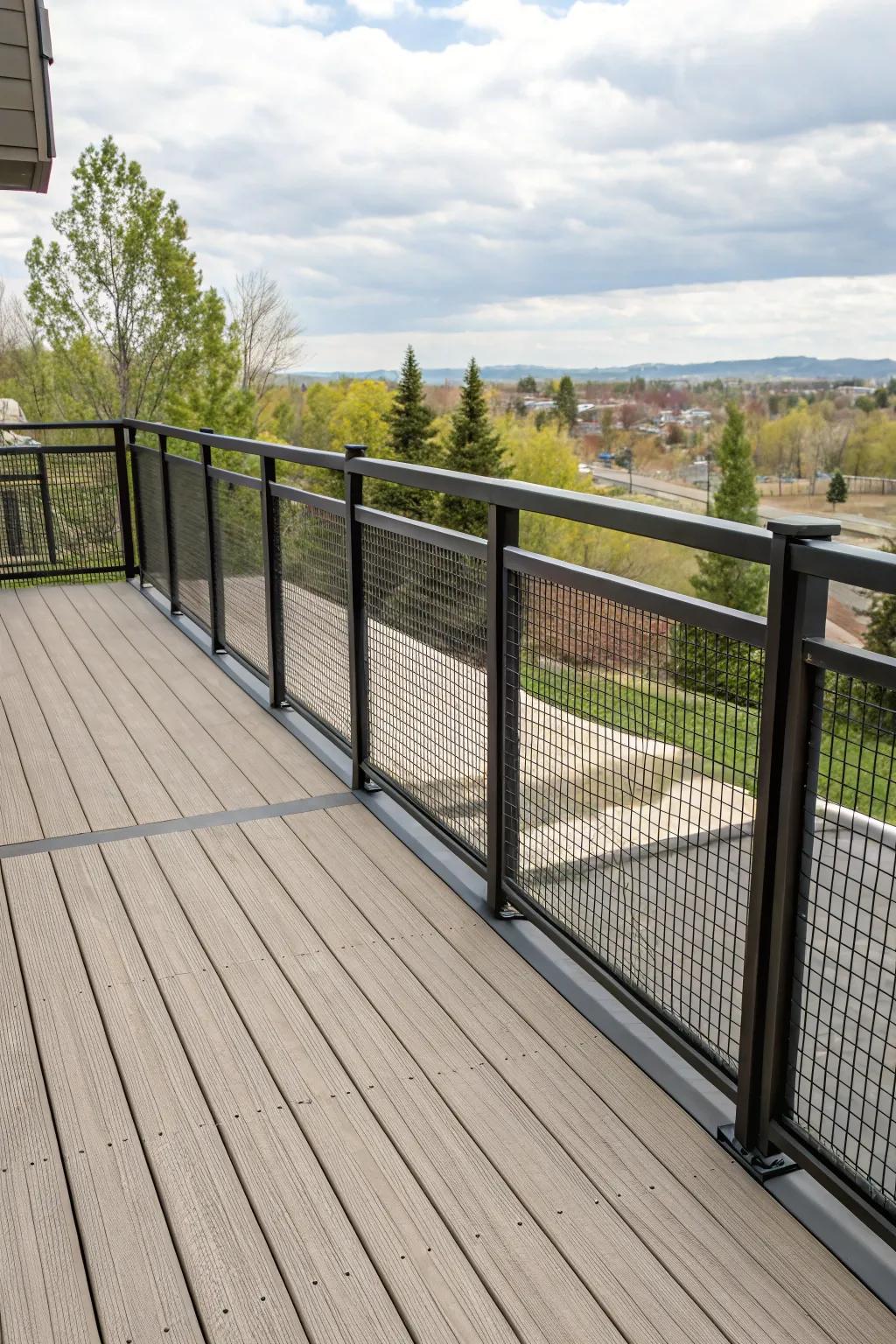 Lattice infills bring an industrial chic vibe to synthetic deck surrounds.