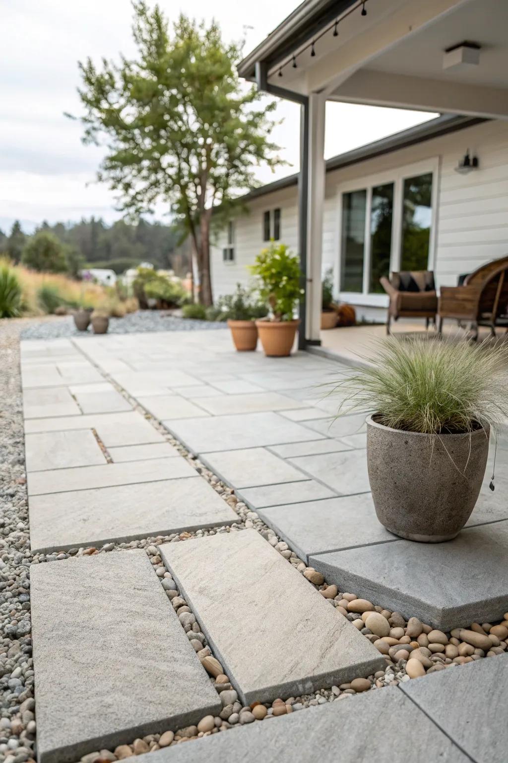 Enjoy style and ease with a gravel and ground cover combination.