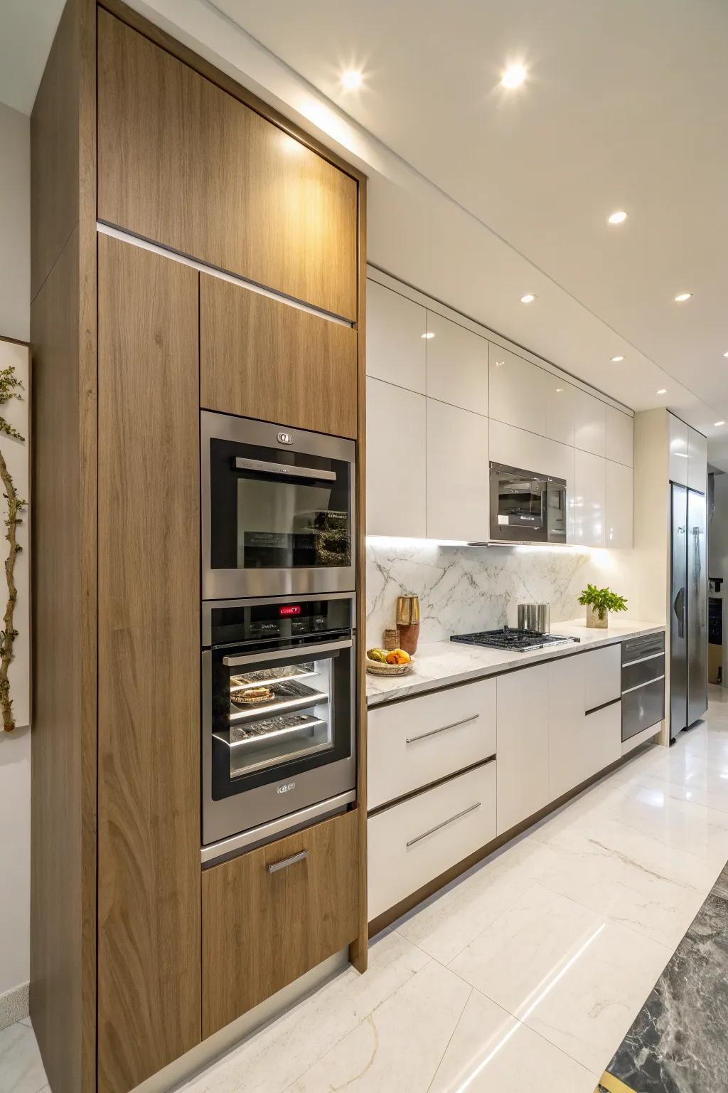 Integrated appliances establish a streamlined and unified kitchen design.