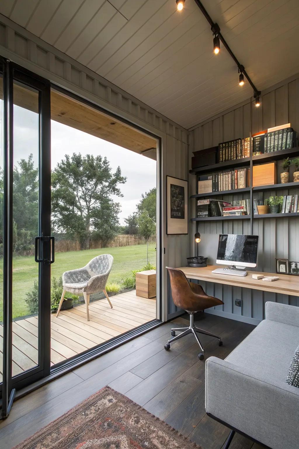 A container office offers a calm and productive atmosphere to work from.