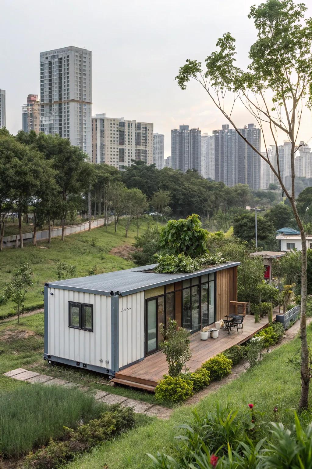 A container home that merges urban and rural landscapes harmoniously.