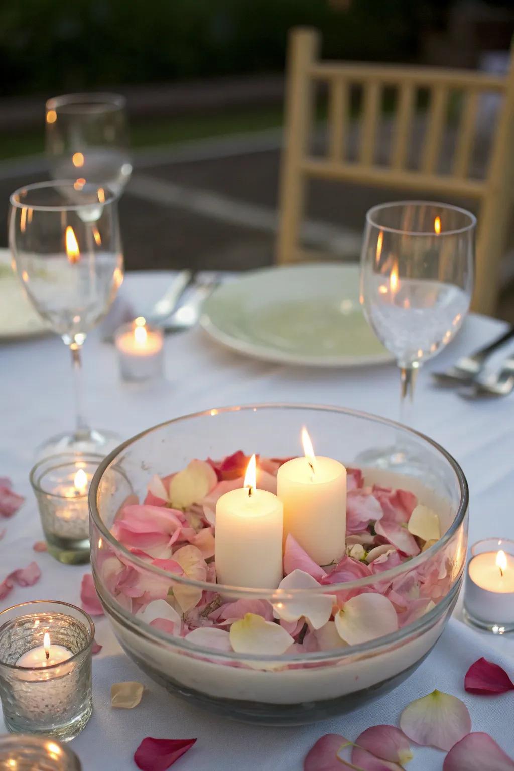 Soaring candles realize an enchanting centerpiece.