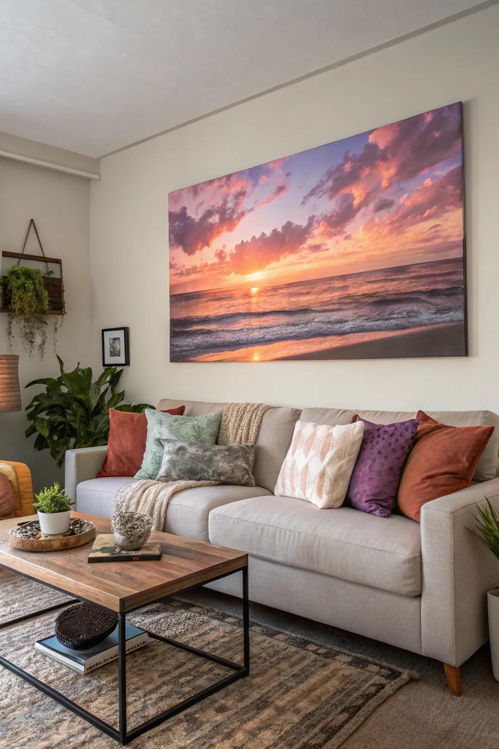 A nightfall painting adds warmth and peacefulness to your home.