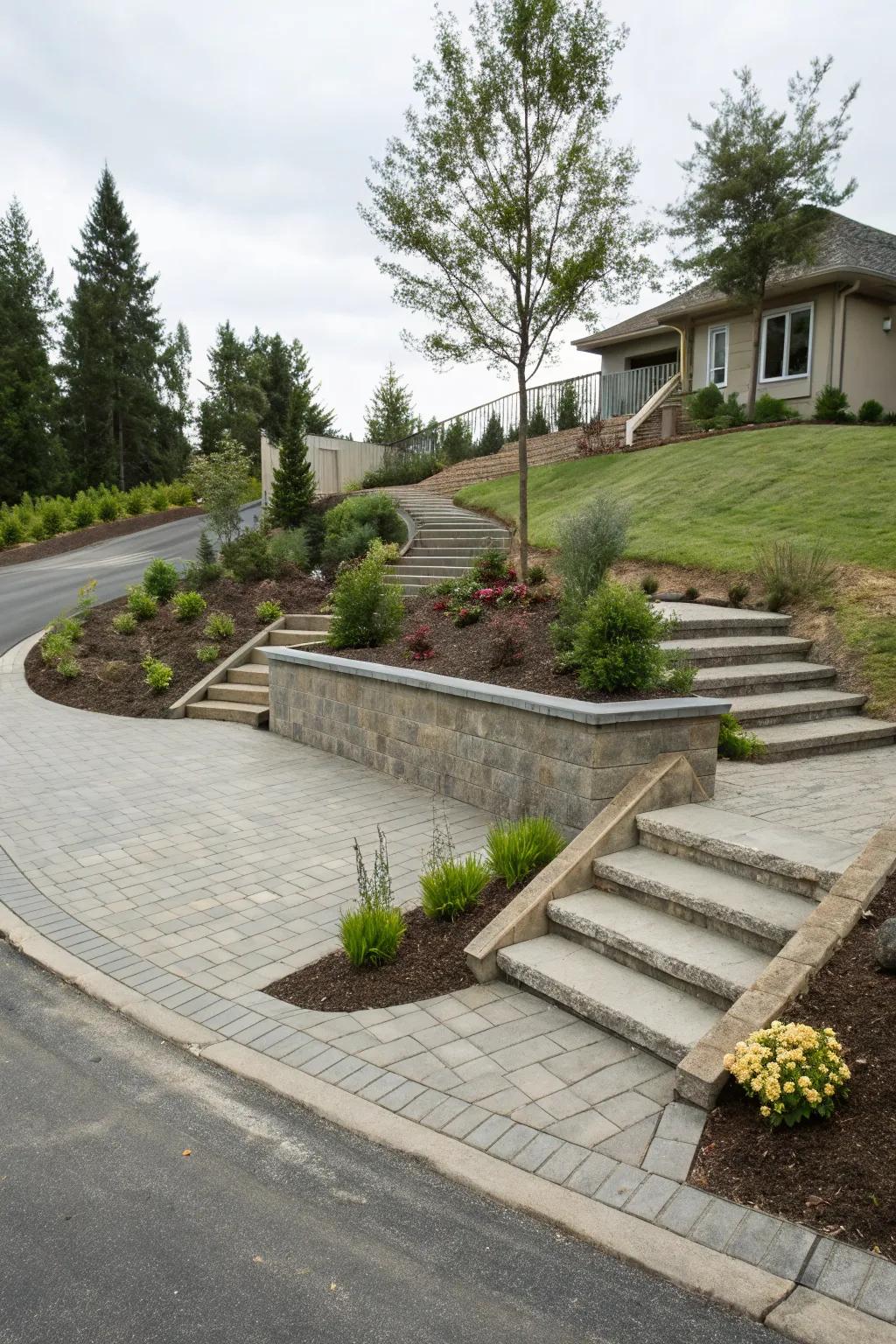 Raised features adding a striking touch to the driveway.