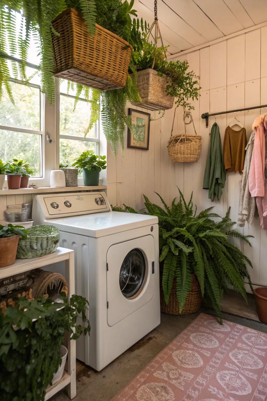 Greenery adds a revitalizing touch to your laundry space.