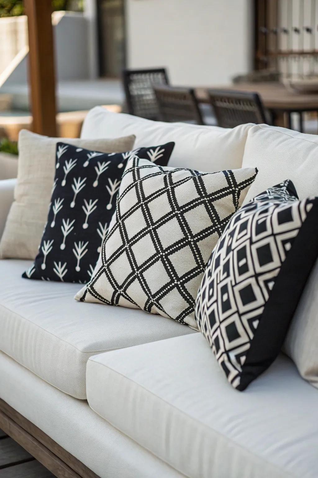 Minimalist cushions enhance a spotless and up-to-the-minute aesthetic.