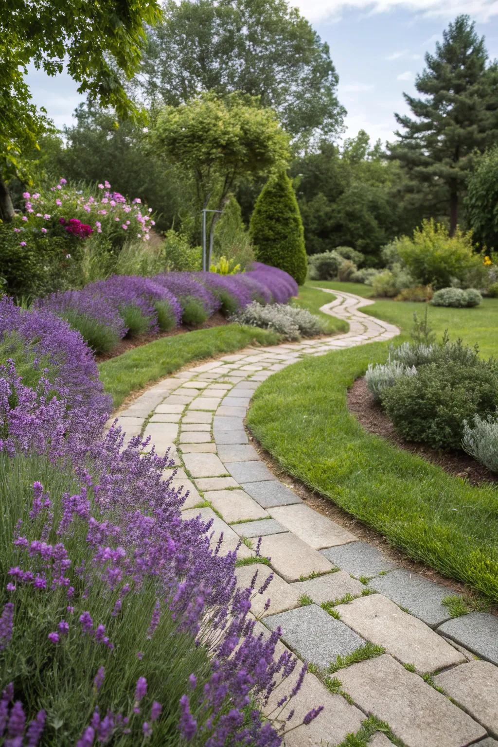 Stone pathways add flair and practicality.