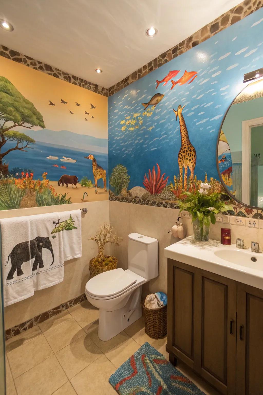 An imaginatively designed bathroom that delivers an underwater adventure.