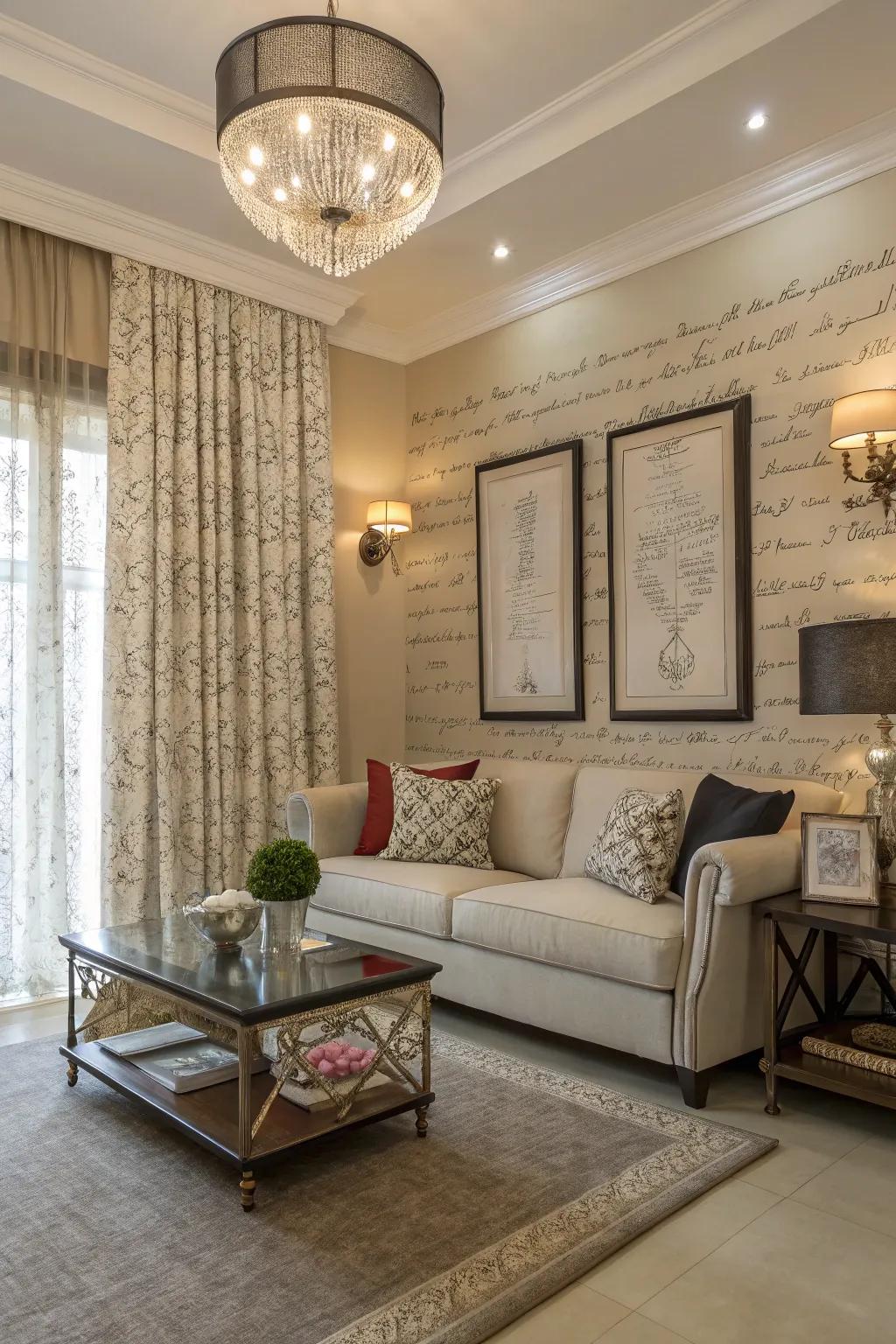 Script curtains provide a personal, artistic element to your home.