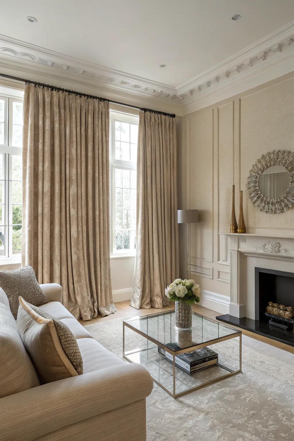 Tone-on-tone window coverings create a harmonious and elegant space.