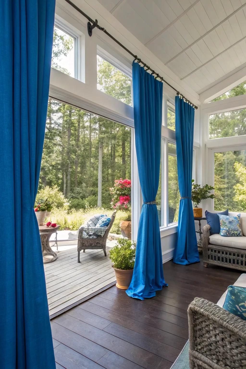 Bright hues in coverings can create a striking feature in your sunroom.