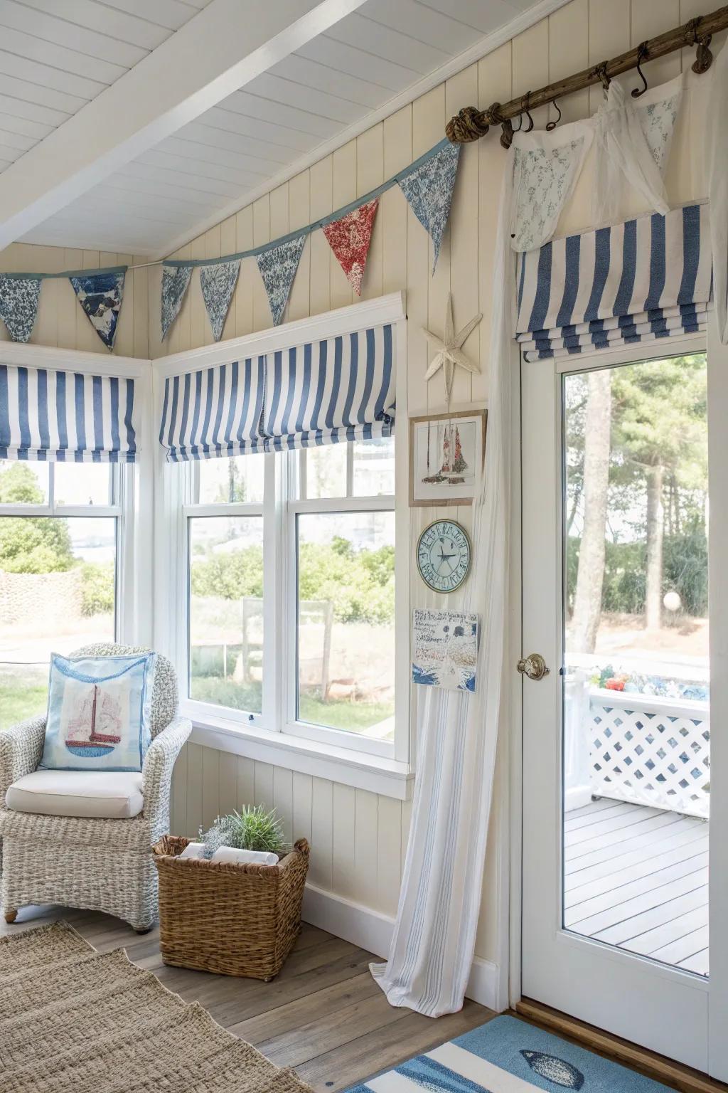 Bring coastal vibes to your sunroom with nautical valances.