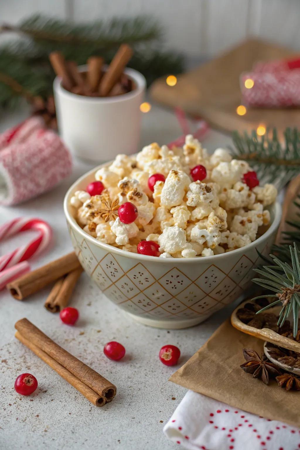 Spicy cinnamon candy popcorn that's a celebratory snack for holiday get-togethers.