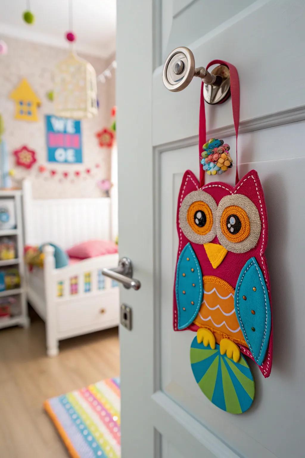 A playful owl-shaped door decoration perfect for kids.
