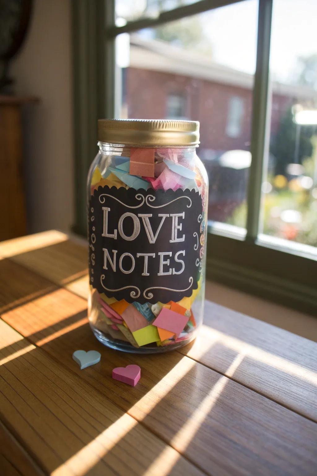 A container of sincere loving notes, ready to surprise a loved one.