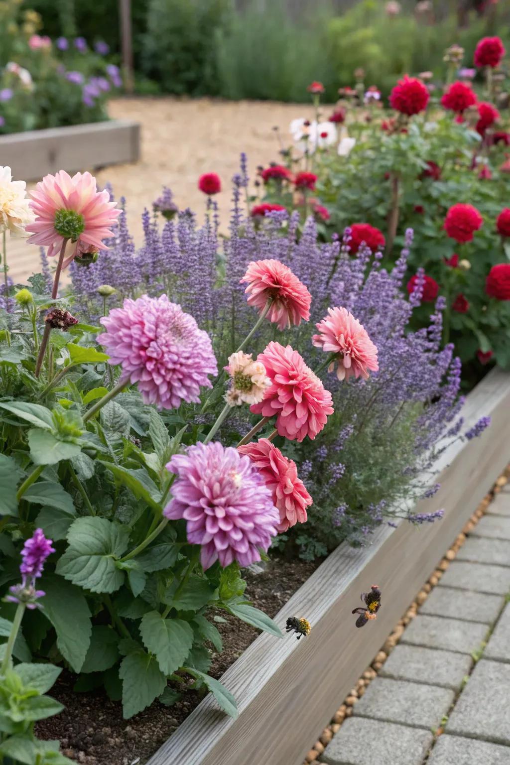 A sensory delight through sunburst blooms and herbs.