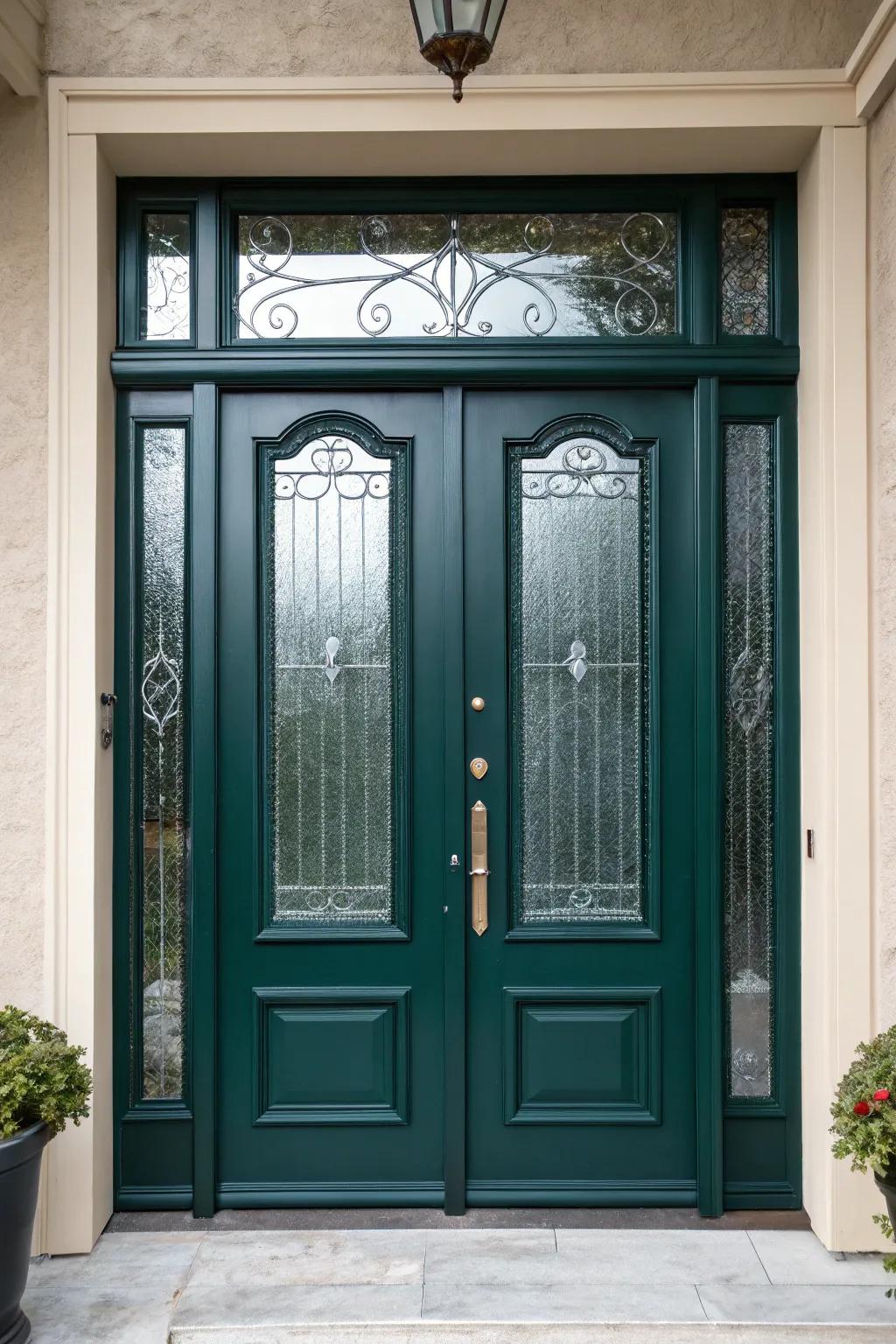 Transparent sections add style and permit natural light to brighten the entrance.