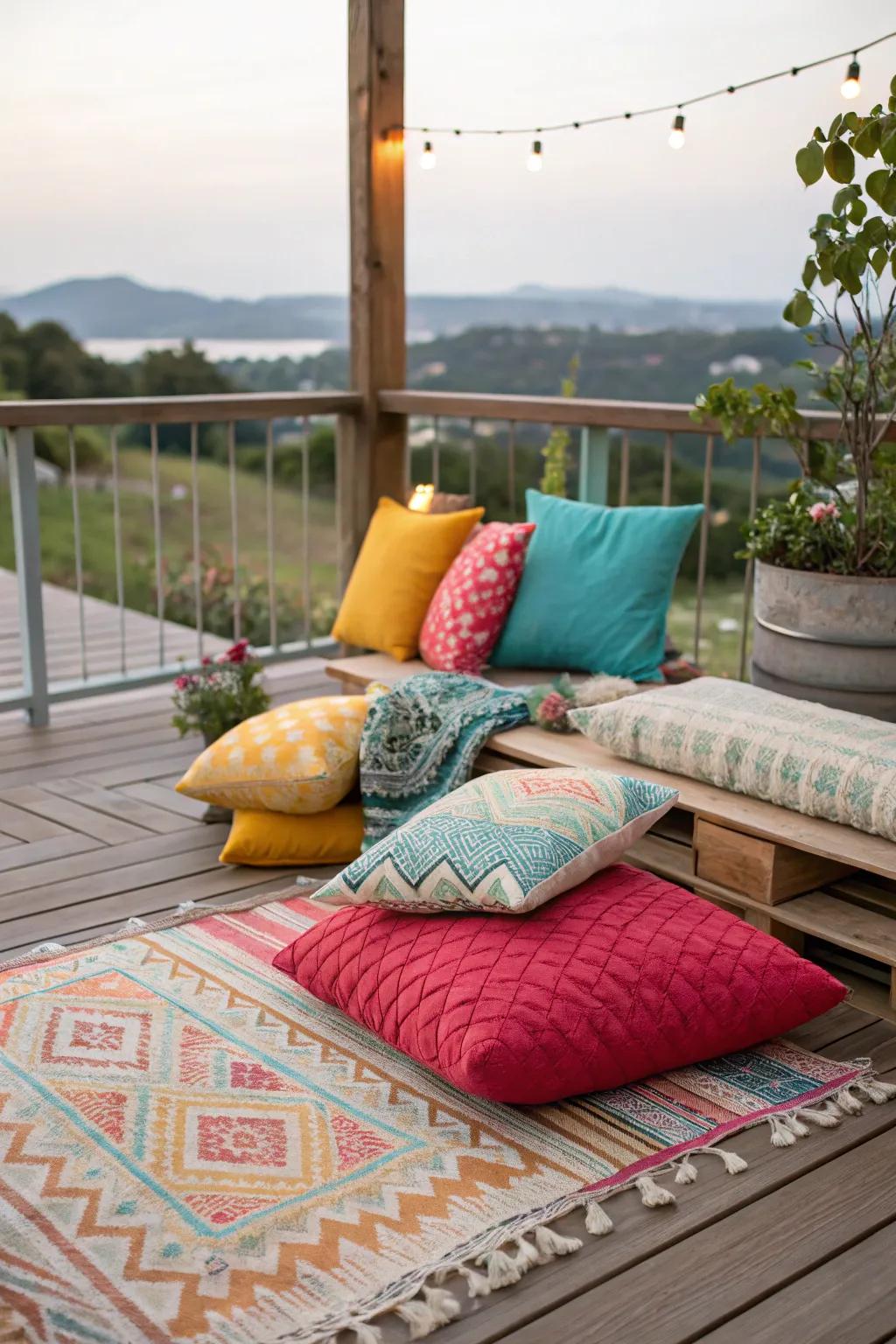 Decorative accents make this deck feel like a cozy outdoor living room.