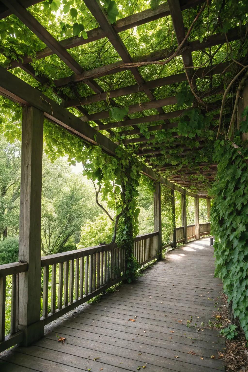 A vine-draped pergola bestows a stroke of romance and shade upon your deck.