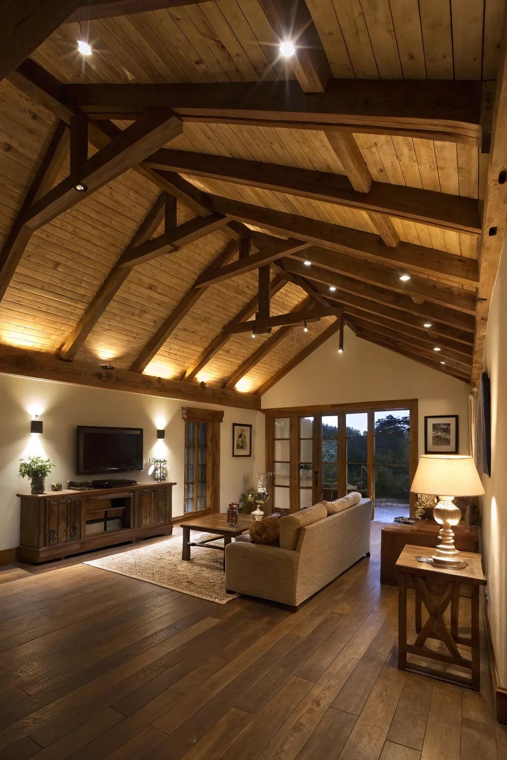 Integrated lighting in beams adds both style and function.