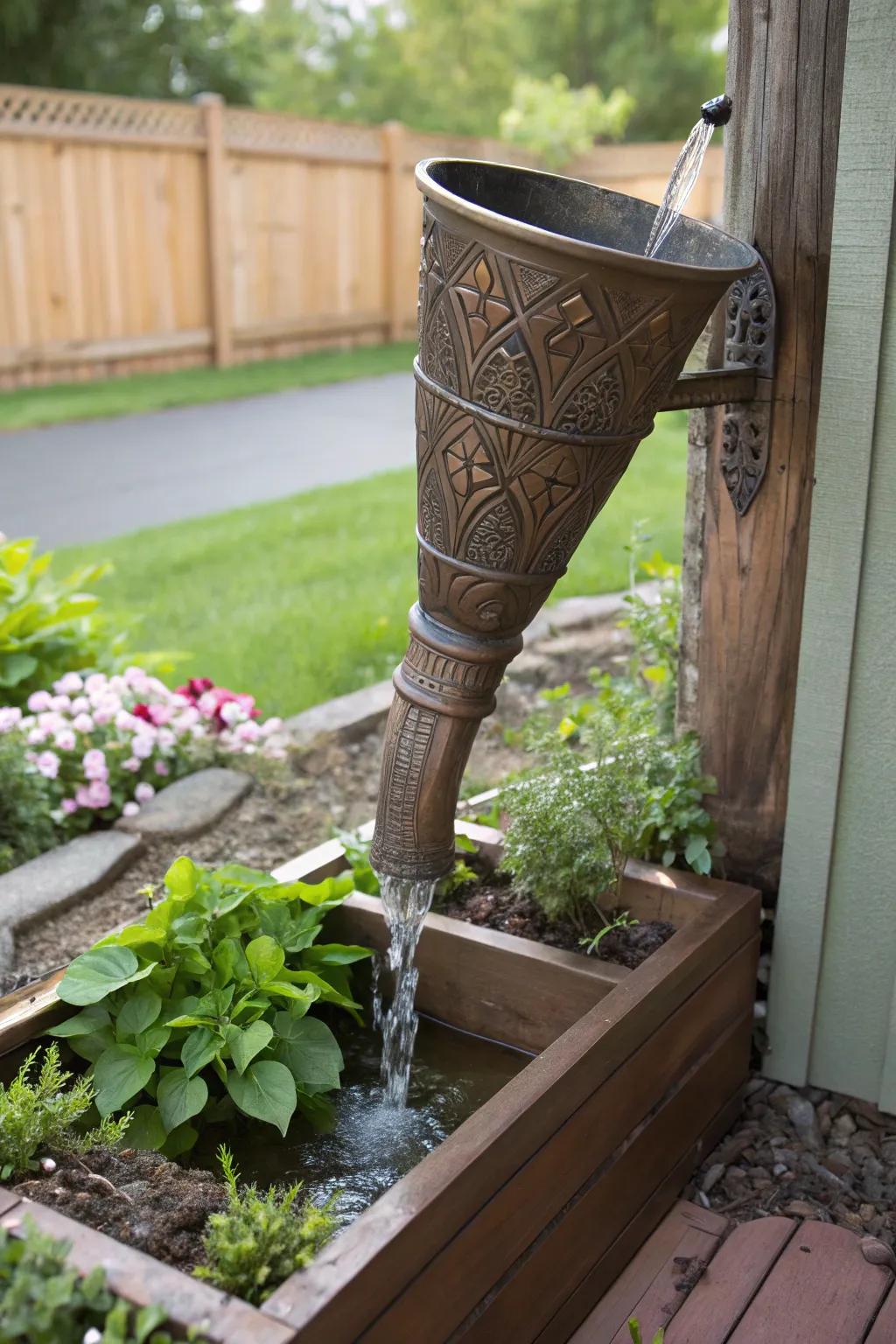 Ornamental funnels inject both flair and function into water flow.