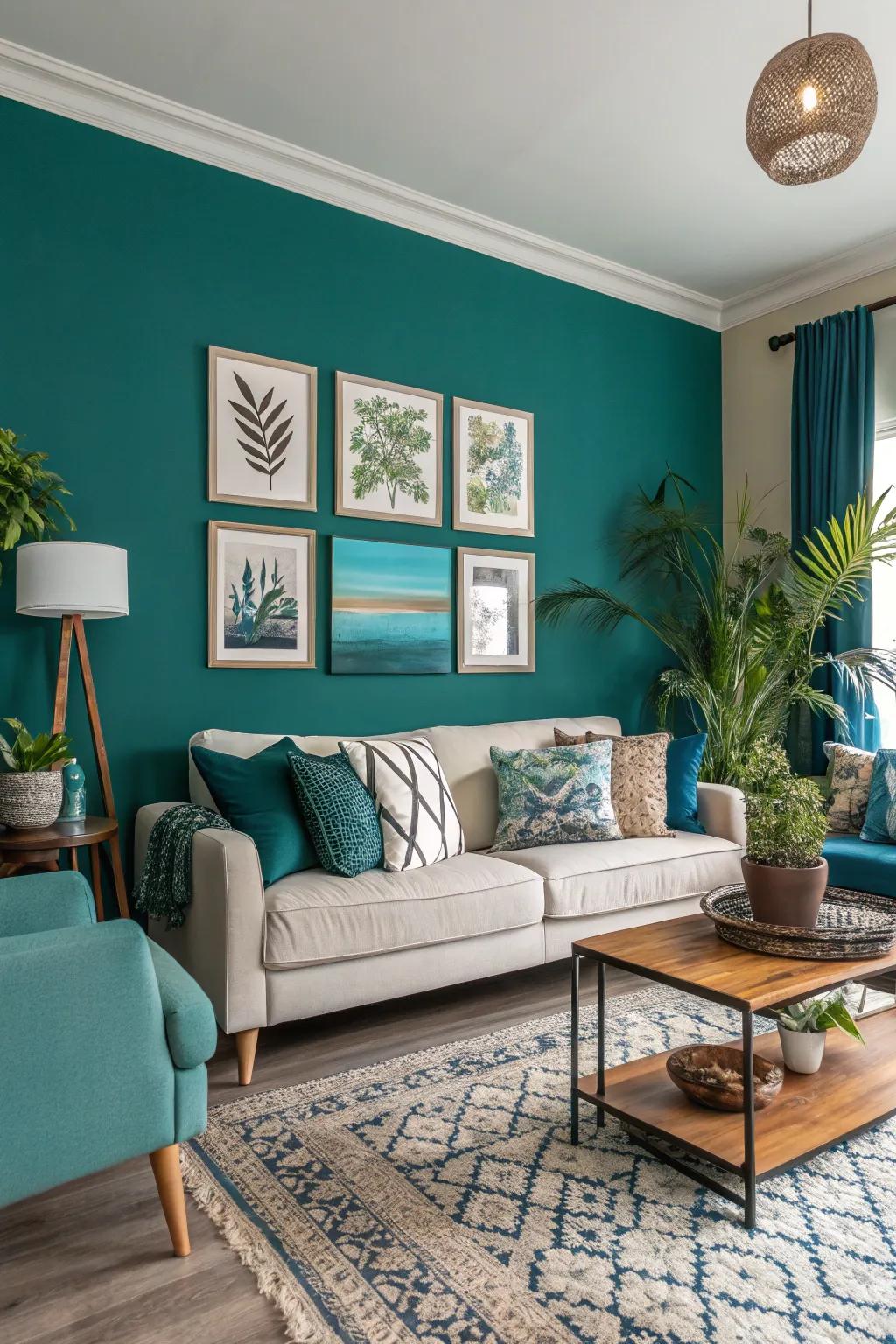 A vibrant room showcasing a striking accent tone that animates the space.