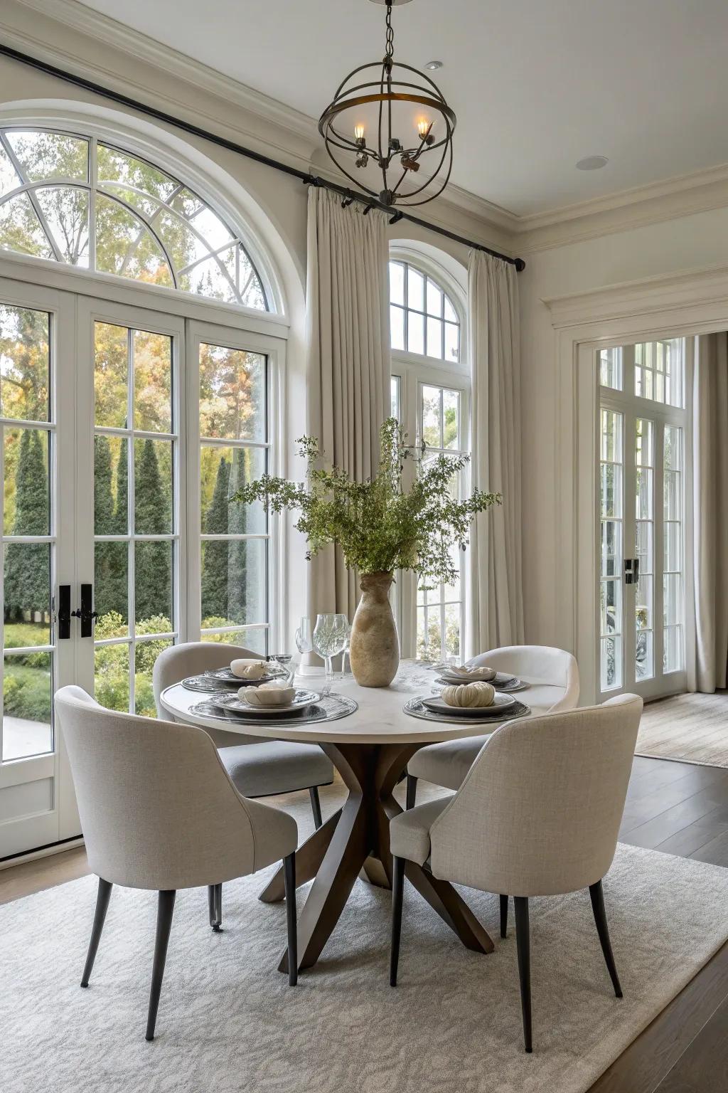 Contemporary layout brings streamlined, modern aesthetics to your dining area windows.