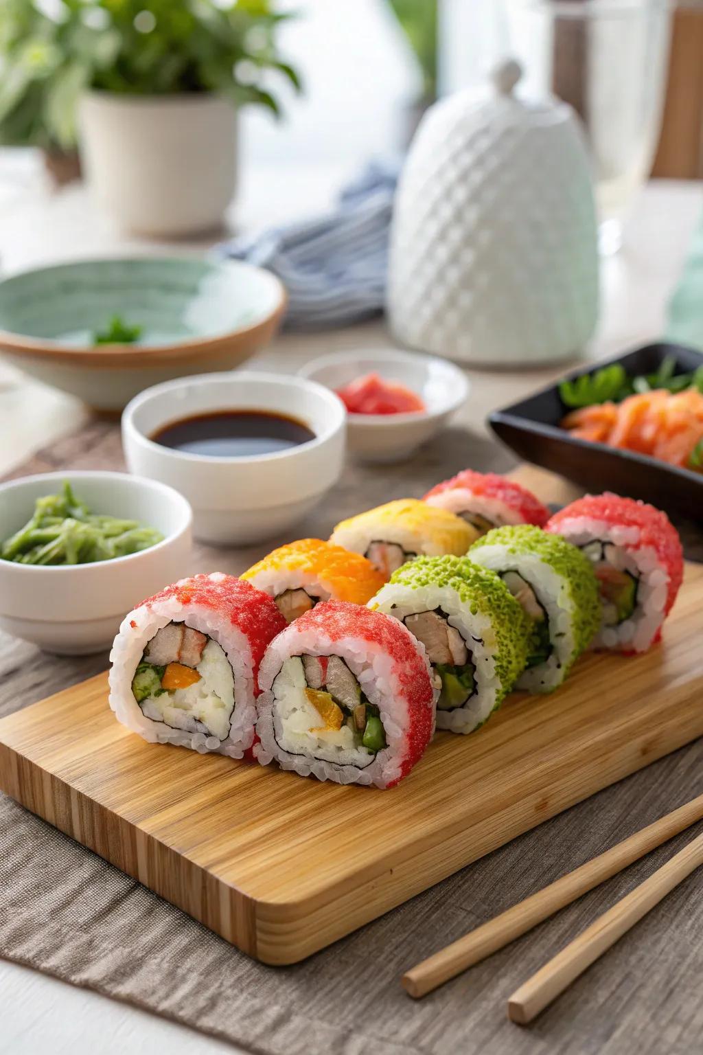 Creative sushi rolls make for a brilliant dinner activity.