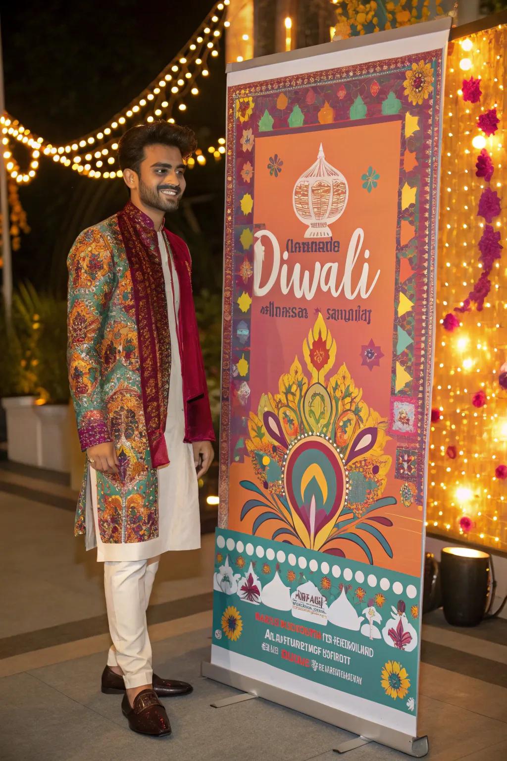 An eclectic Diwali poster mixing various styles and motifs.