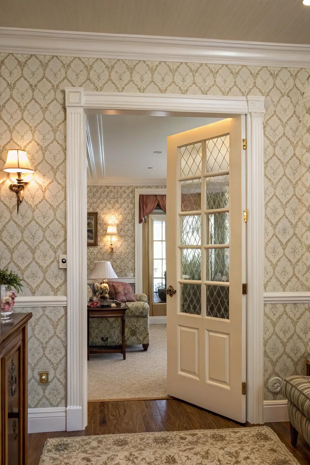 Create a seamless look by extending wallpaper onto your doors.