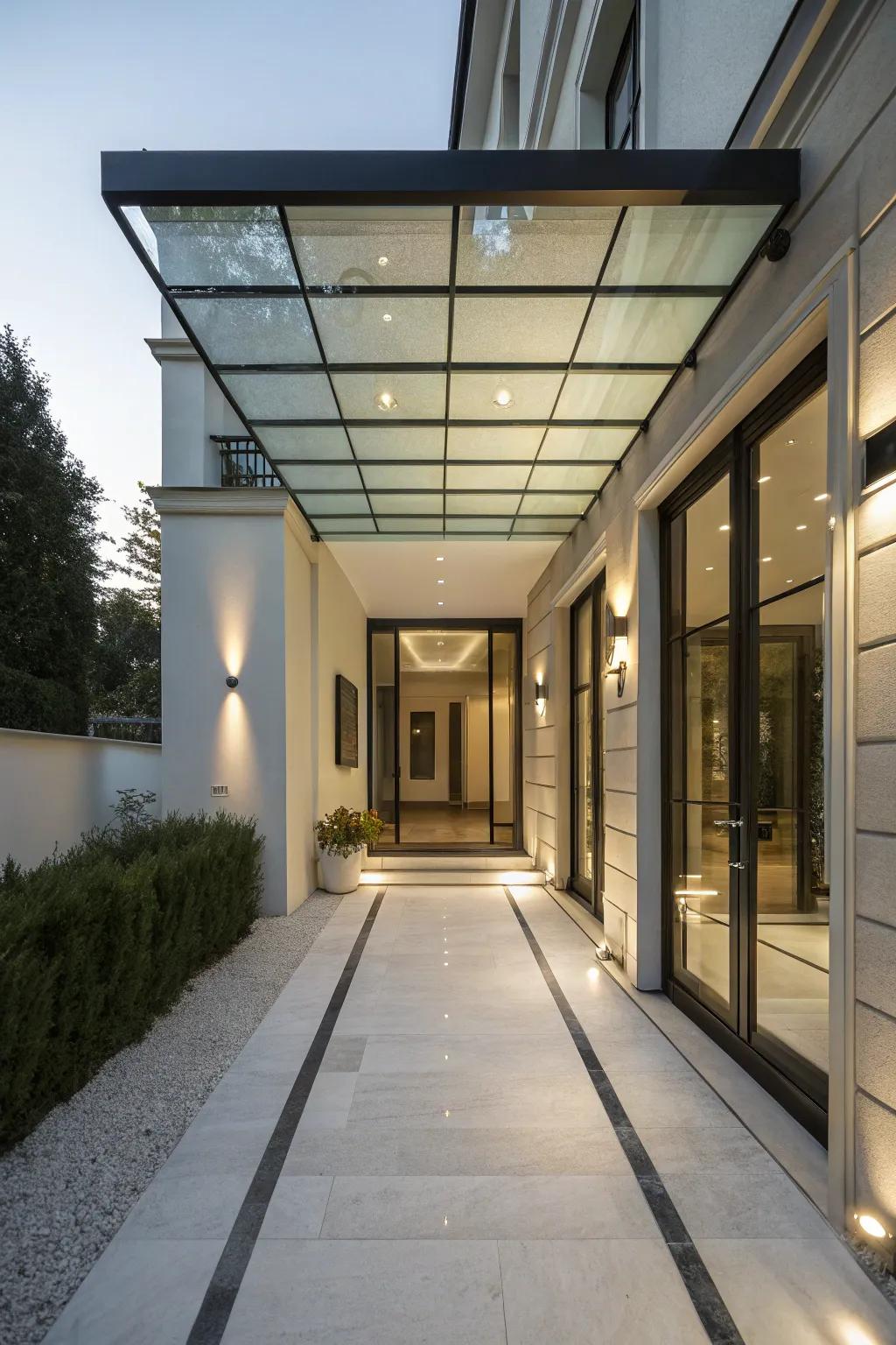 An entrance with a sleek glass frame.