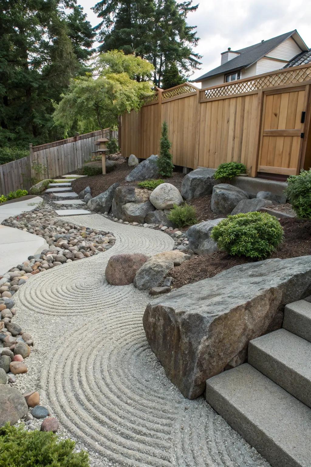 Zen rock patches proffer serenity and refinement to sloped landscapes.