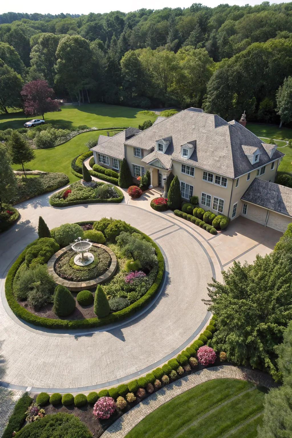 Round driveways make a dramatic, useful entrance.