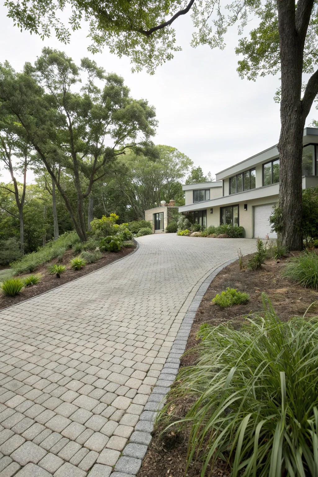 Eco-friendly permeable pavers blend with natural surroundings.