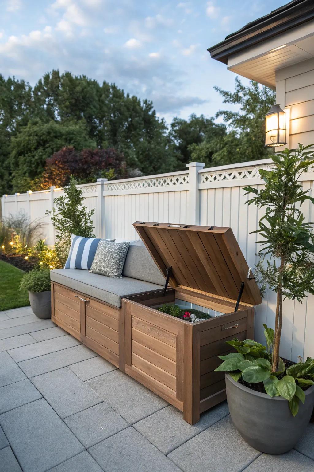 A bench with hidden storage delivers an intelligent space-saving solution.