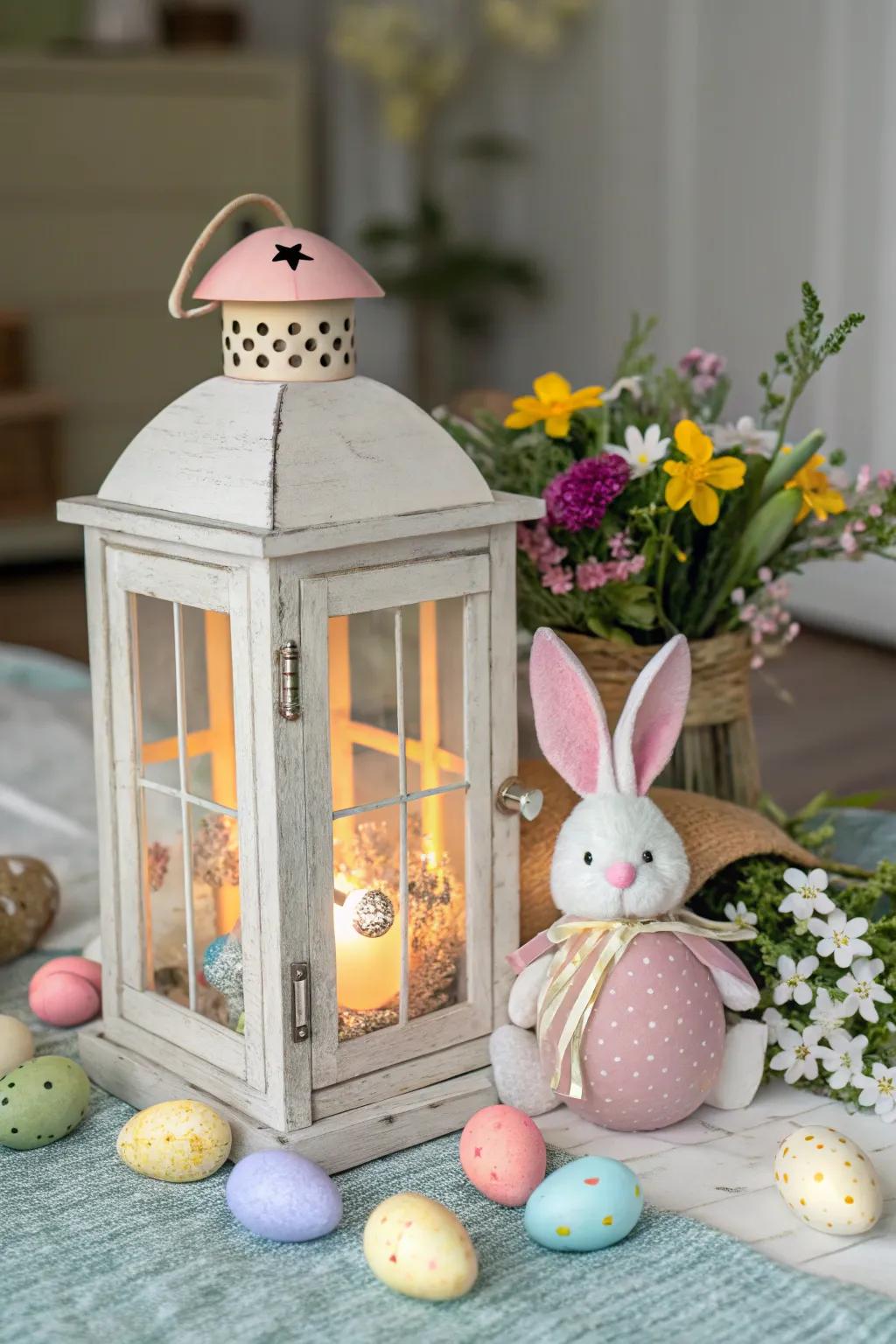 A peeking rabbit adds a playful surprise to any lamp.