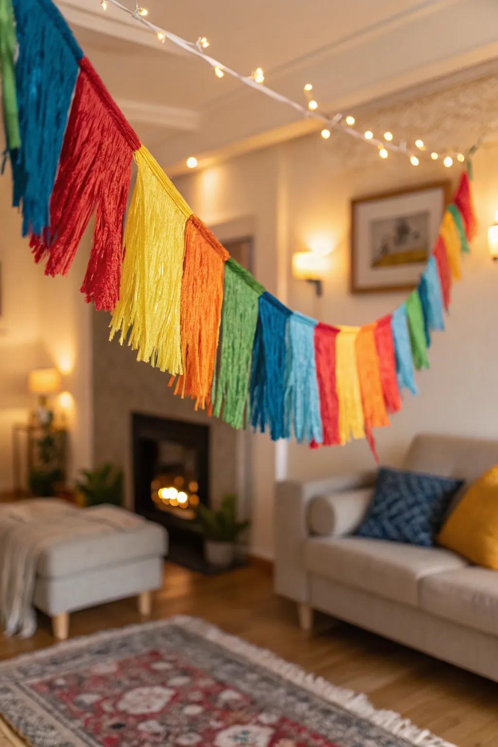 Contribute texture using a layered trimmed garland.