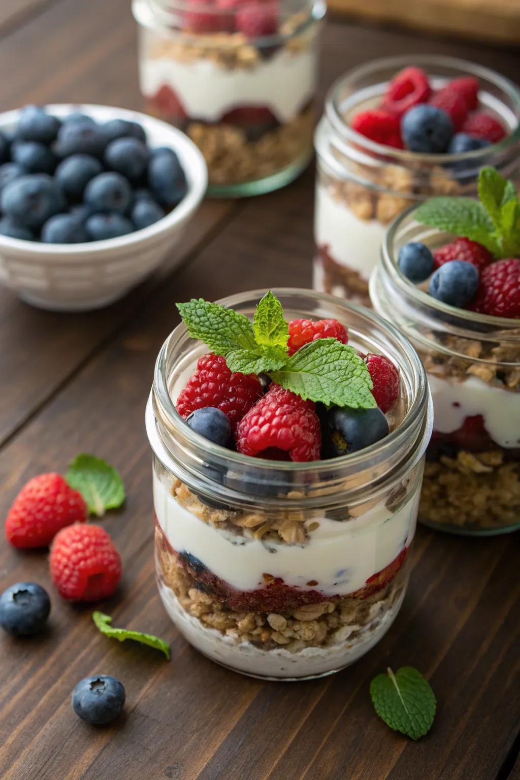 Layered granola cups for a healthy brunch option.