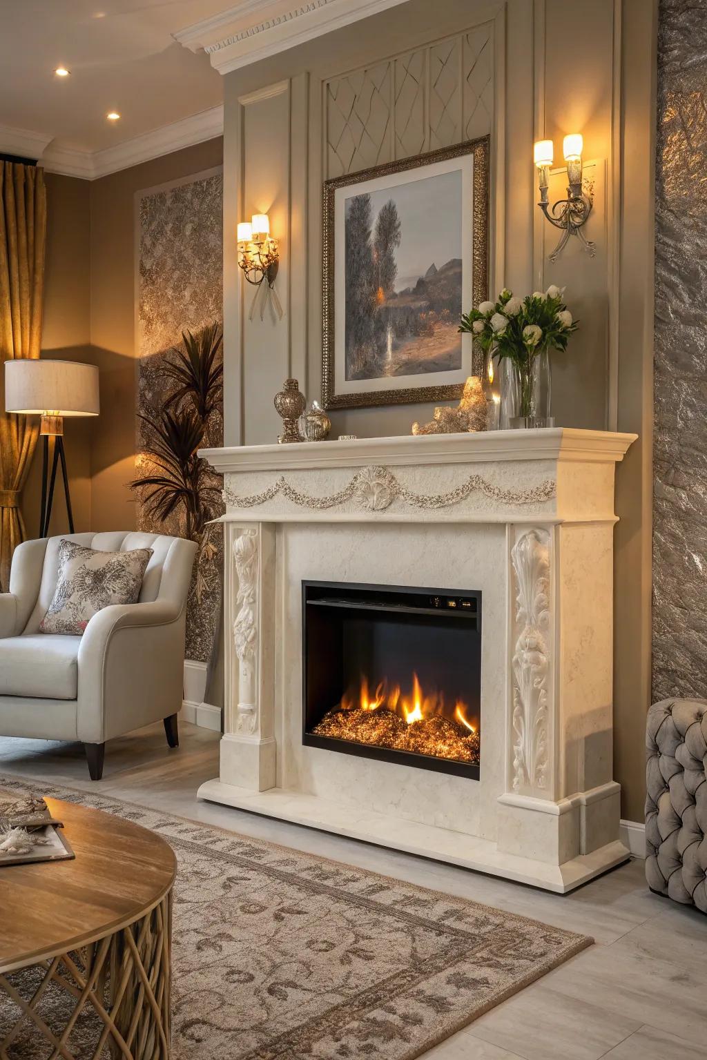Artistic surrounds turn an electric fireplace into a focal point.