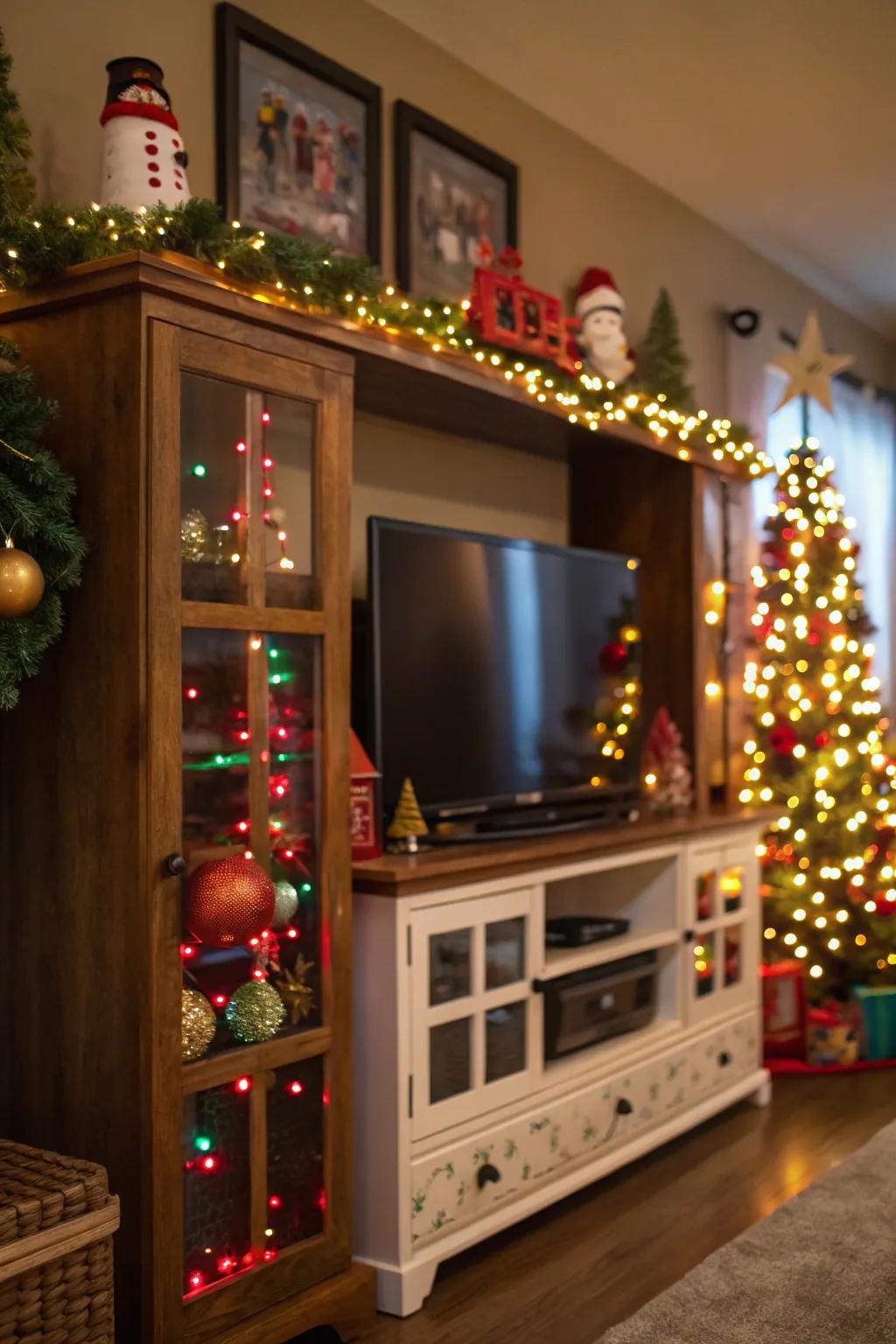 Seasonal decoration gives a celebratory sensation to this entertainment station.