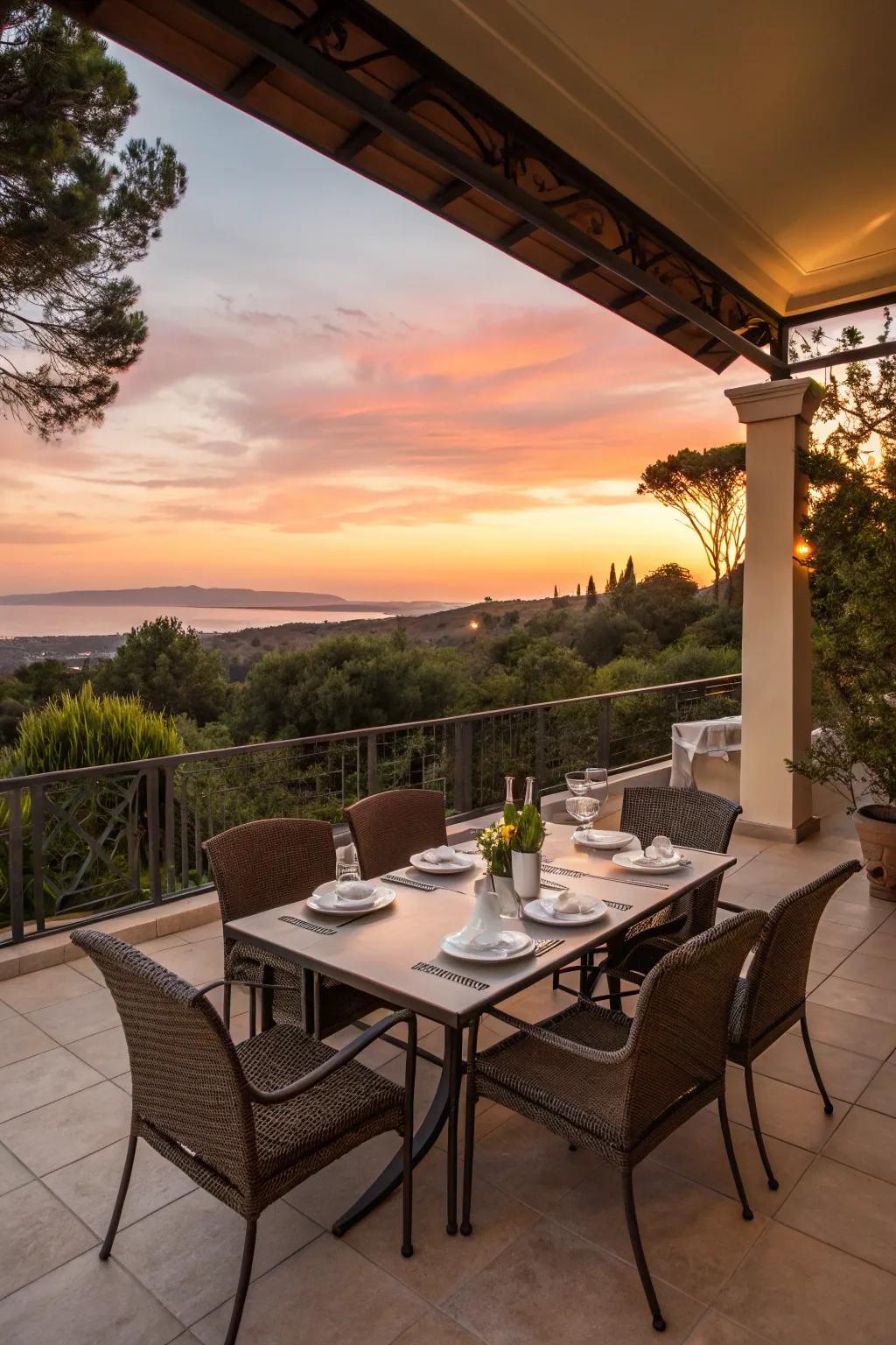 Dine luxuriously with a specialized area for meals on your patio.